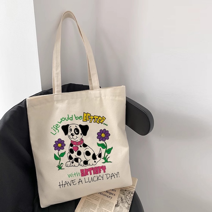 《90602》黑白斑點狗狗帆布袋