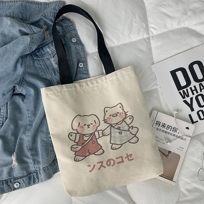 《90603》狗狗貓貓手牽手帆布袋