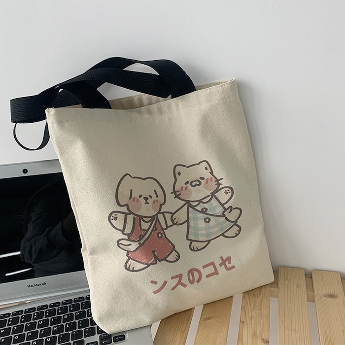 《90603》狗狗貓貓手牽手帆布袋