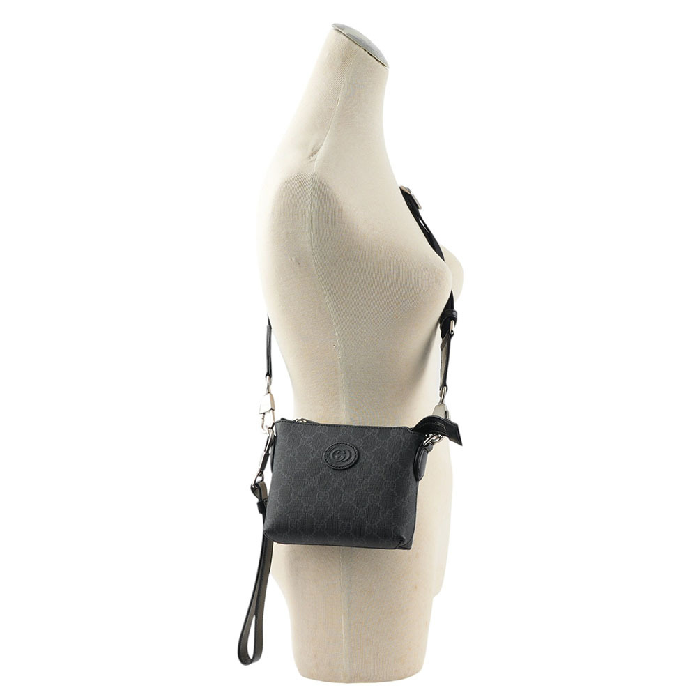 【GUCCI】Interlocking G 標誌附手提把迷你郵差包(黑灰色) 723306 92THN 1000