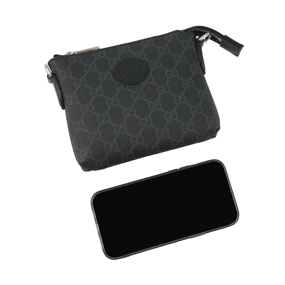 【GUCCI】Interlocking G 標誌附手提把迷你郵差包(黑灰色) 723306 92THN 1000