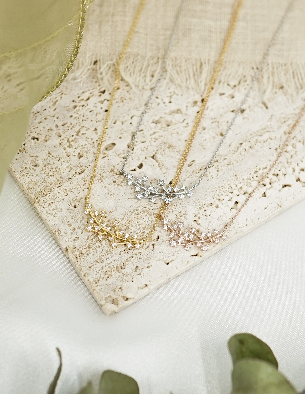 925 純銀樹枝水鑽項鍊✦銀