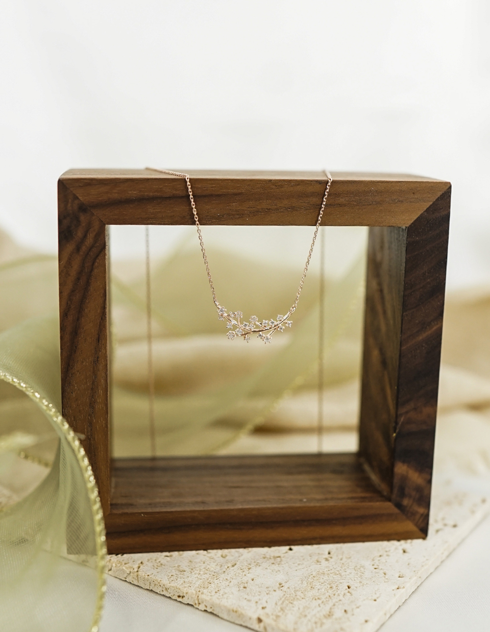 925 純銀樹枝水鑽項鍊✦玫瑰金