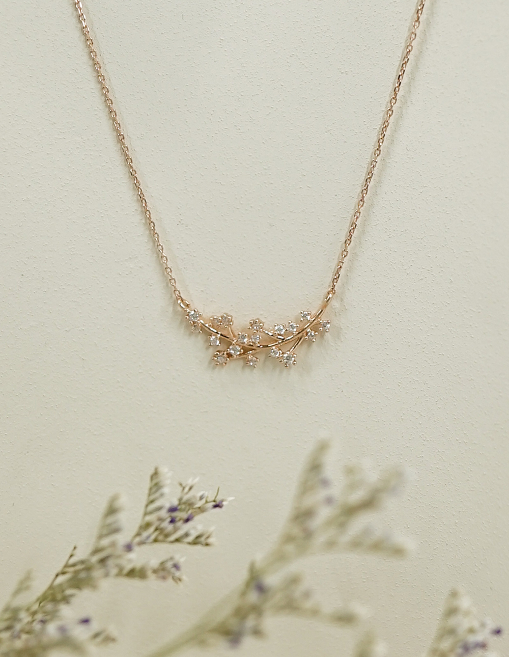 925 純銀樹枝水鑽項鍊✦玫瑰金