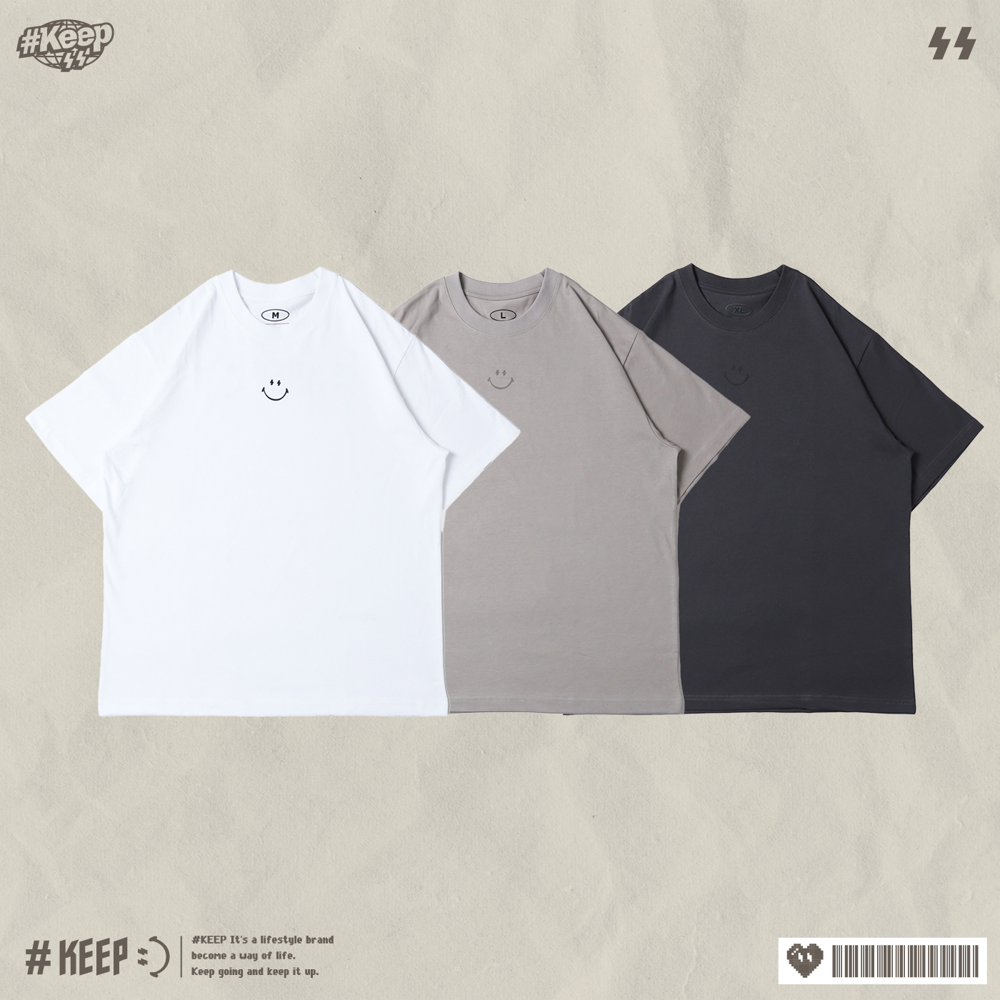 #KEEP CLASSIC TEE 白色 灰杏色 炭灰色 立體印刷LOGO短TEE【KS239】