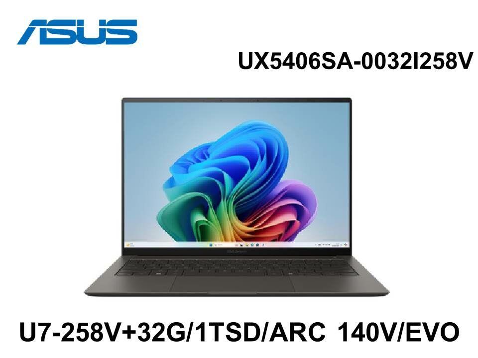 ASUS 華碩 UX5406SA-0032I258V 曜岩灰 14吋OLED筆電 Ultra7 258V+32GD5(ON CPU)/1TBSD/ARC 140V/LED EVO 47NPU