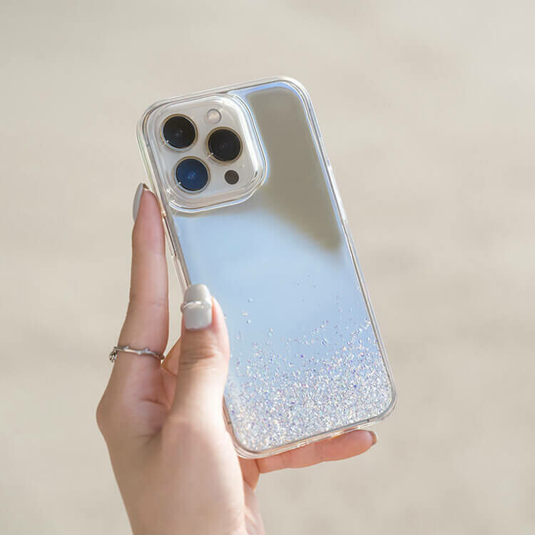 閃耀鏡面殼(銀) - 白色蝴蝶結 - (訂製名字) iPhone客製化手機殼