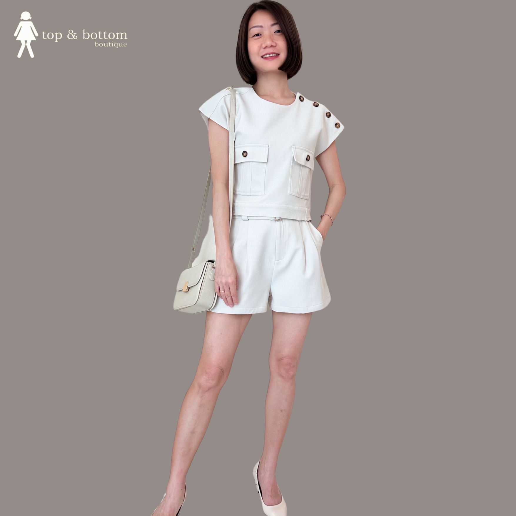 V SLEEVE BUTTON POCKET BLOUSE