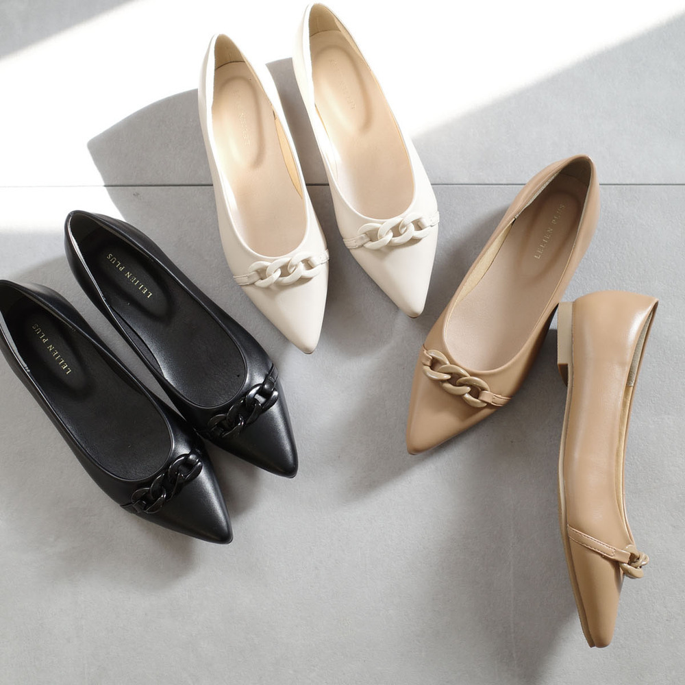 精緻鍊條尖頭平底鞋 女鞋 【CX3047】