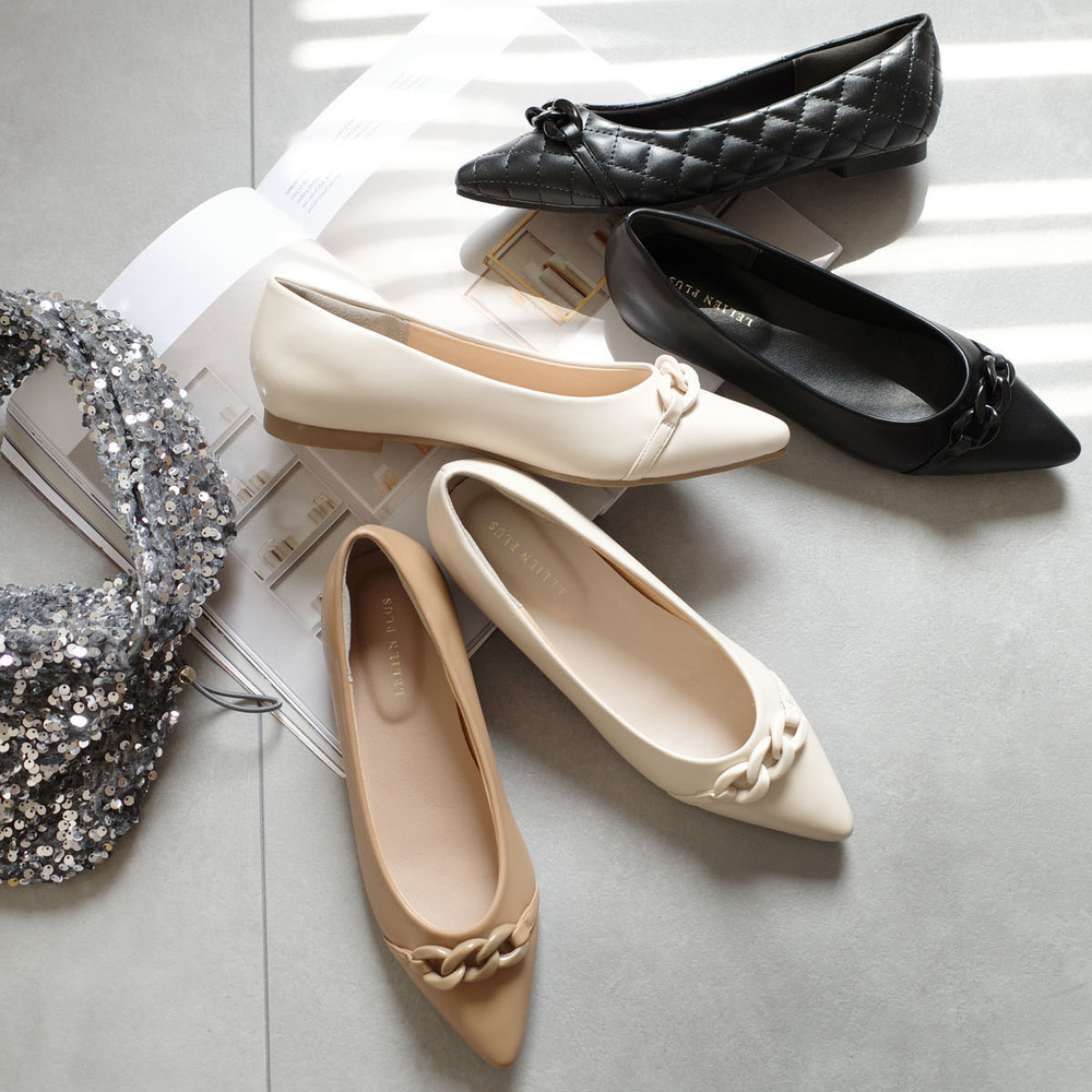 精緻鍊條尖頭平底鞋 女鞋 【CX3047】