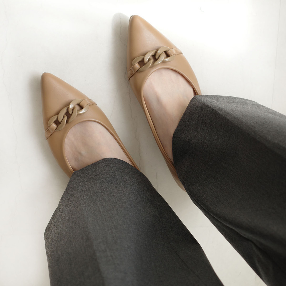 精緻鍊條尖頭平底鞋 女鞋 【CX3047】