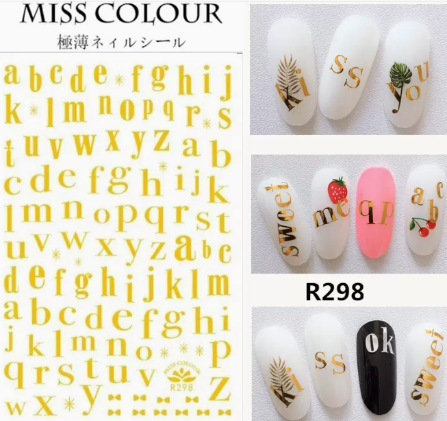 Hot selling manicure hot stamping letter stickers (298 gold)