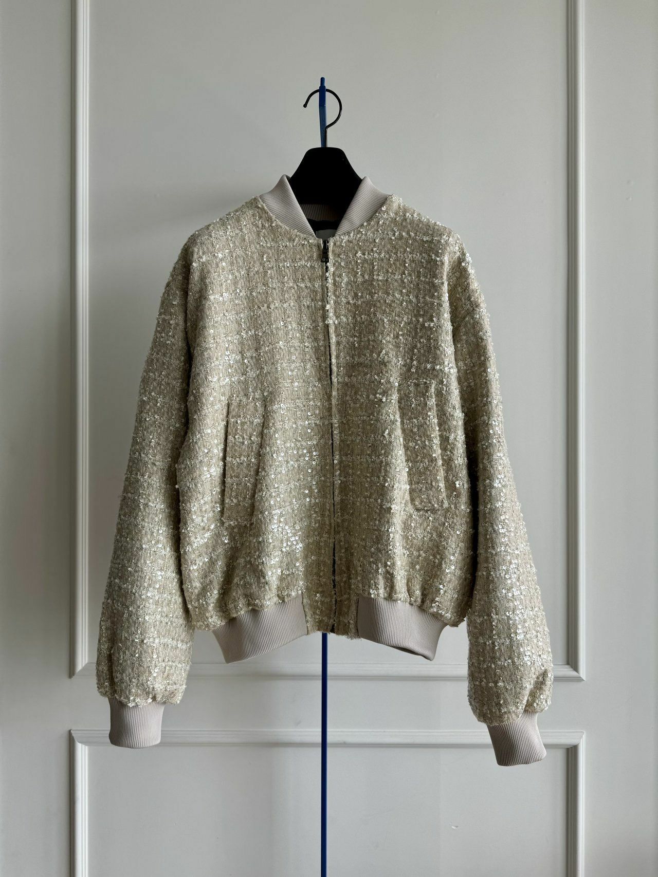 閃片暗紋拉鍊外套 MALENKII-093JK