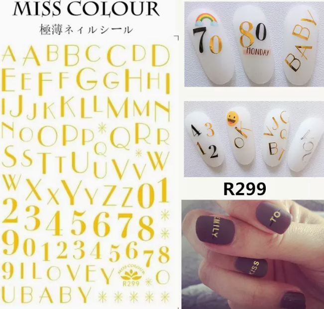 Hot selling manicure hot stamping letter stickers (299 gold)