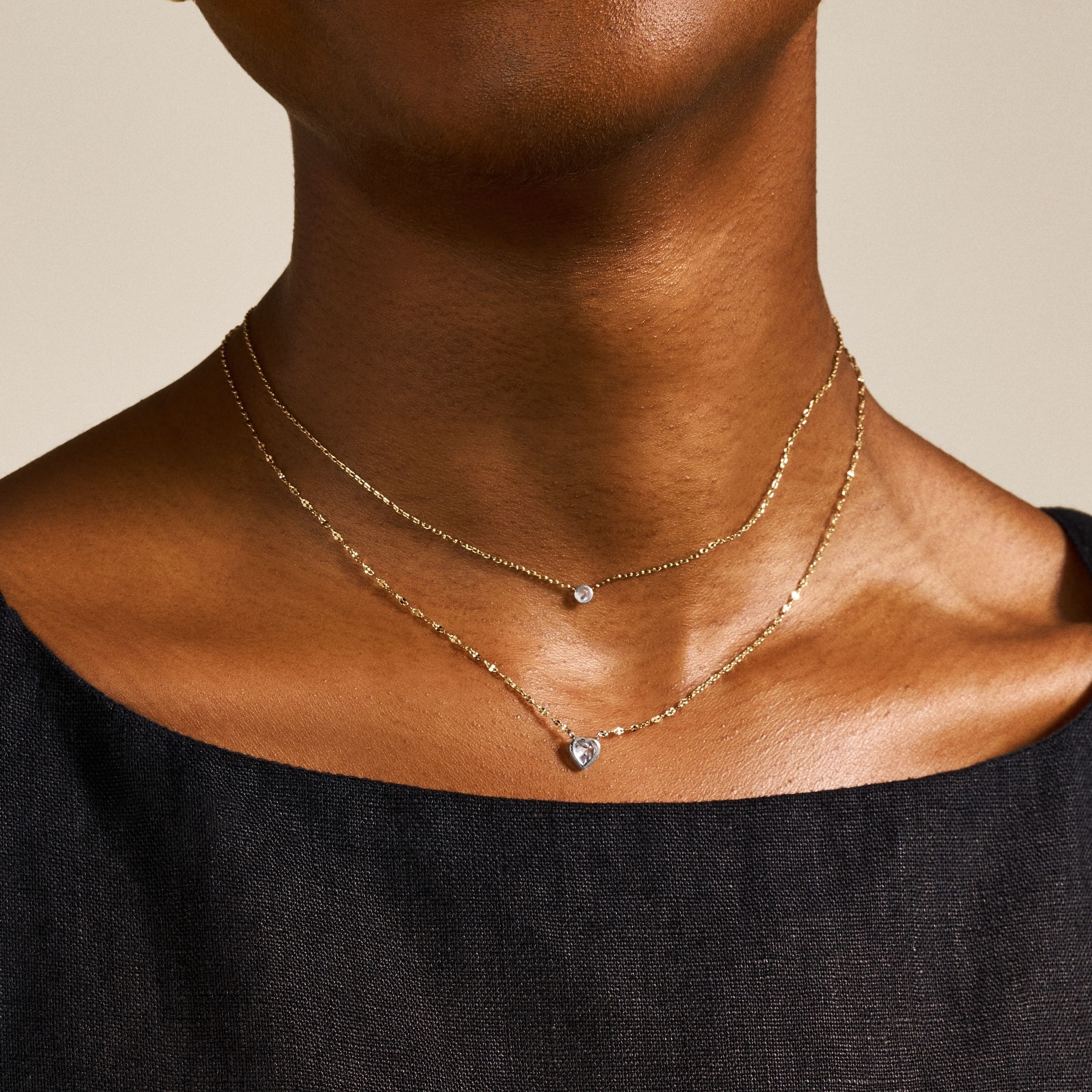 Sadie 愛心水鑽雙色雙圈項鍊 JF04357998