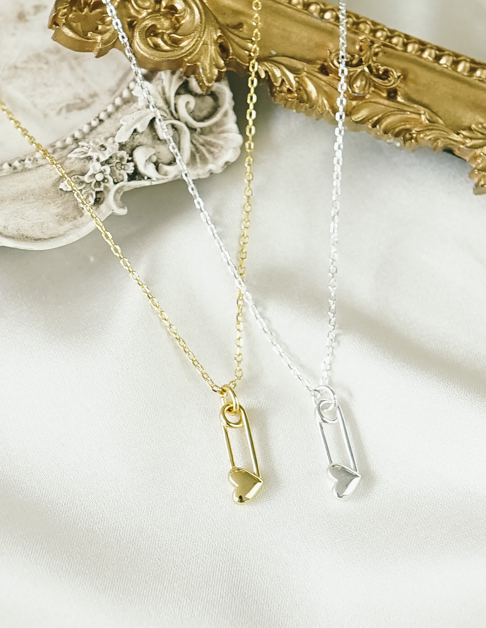 925 純銀愛心別針項鍊✦金