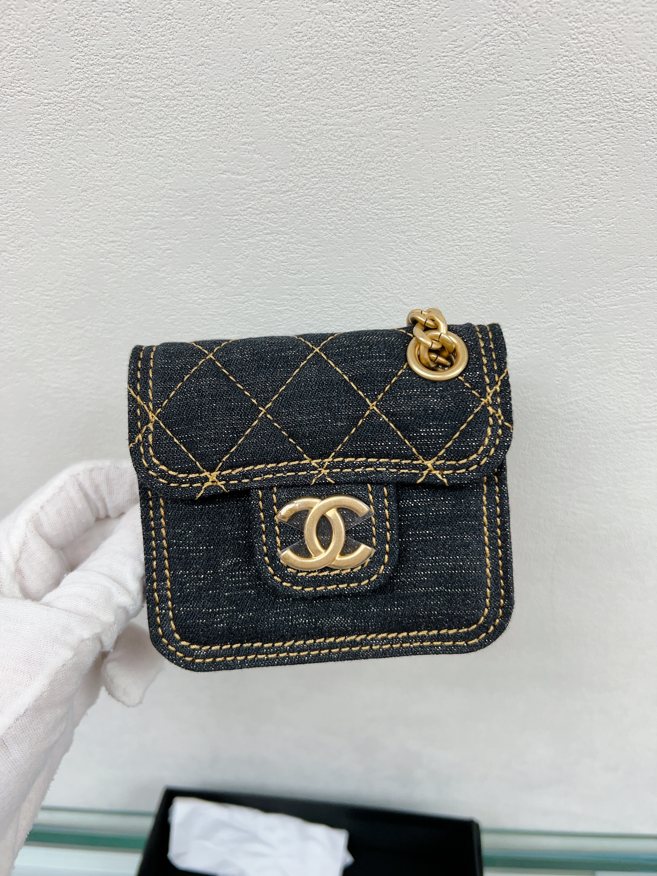 *Unused* Chanel bag charm wallet denim
