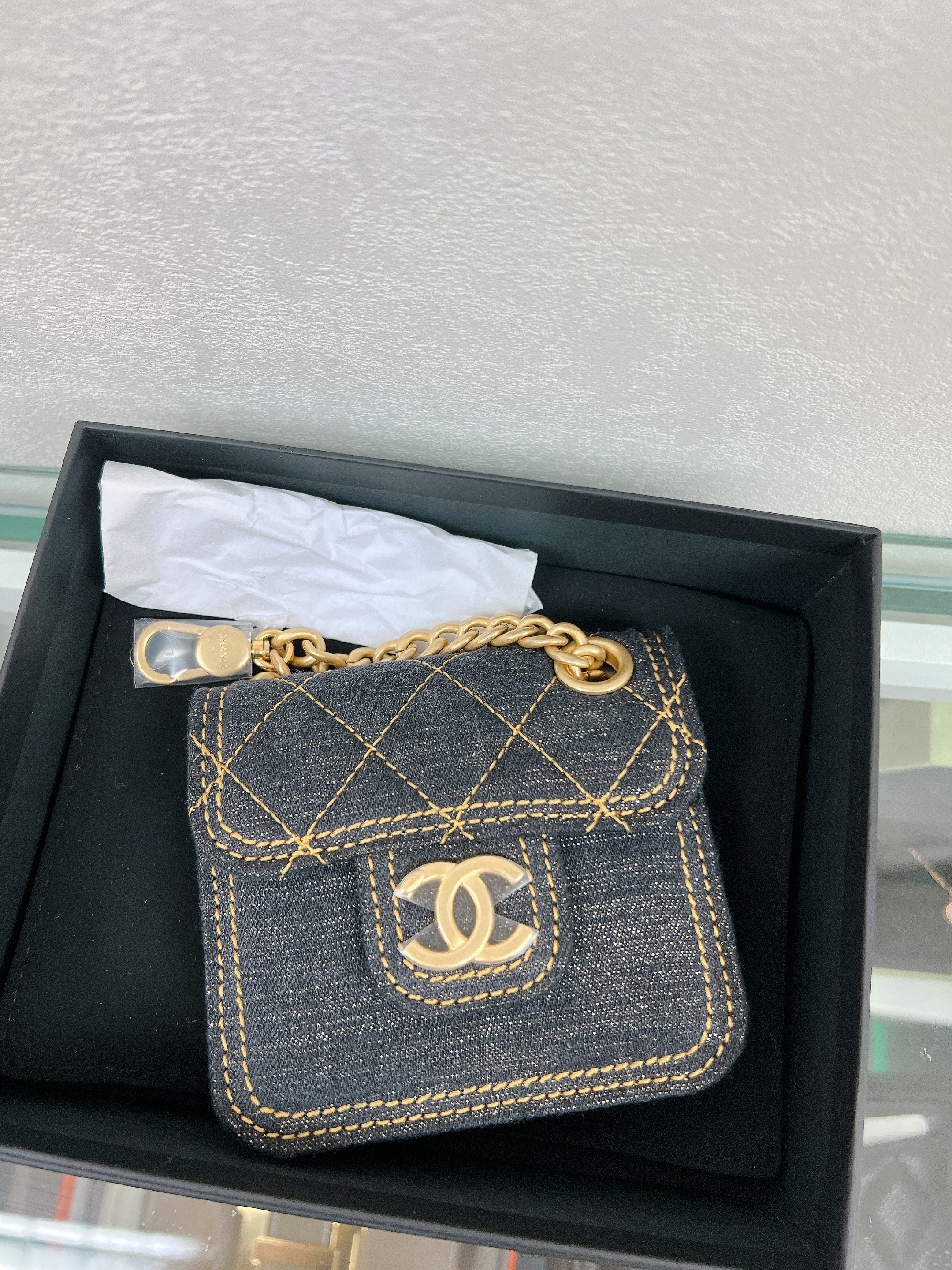 *Unused* Chanel bag charm wallet denim