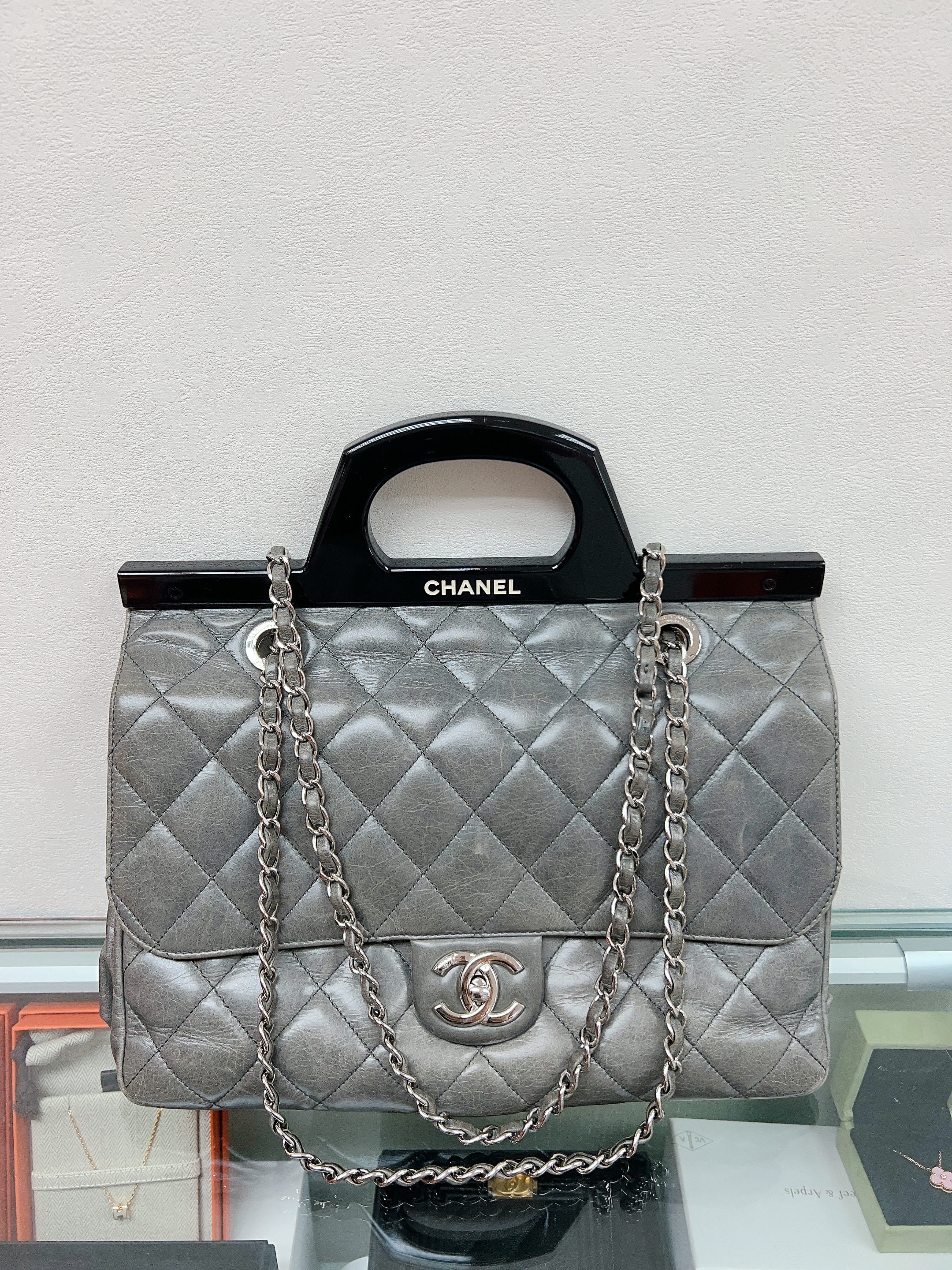 Chanel delivery tote silver