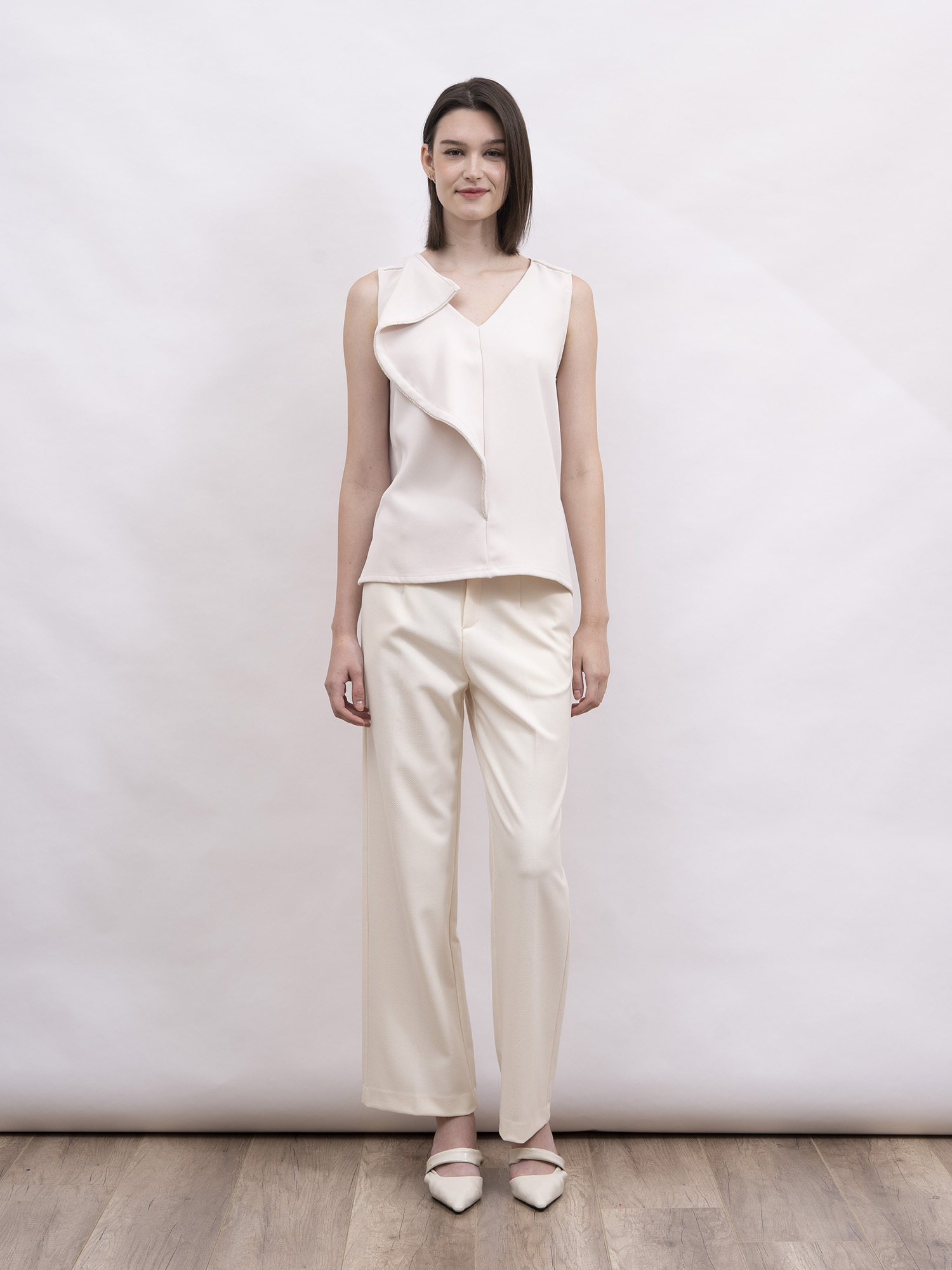 mi-tu 荷葉邊V領背心