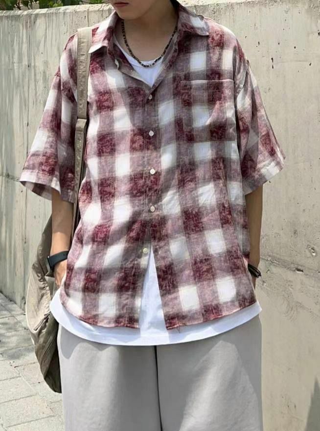 格仔短袖恤衫 Hestory-040S