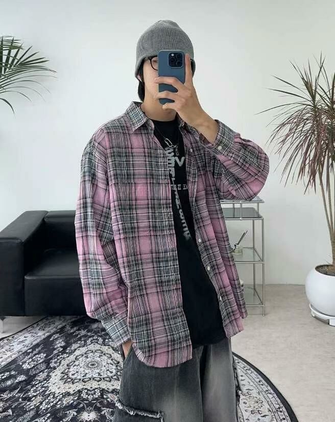 格仔長袖恤衫 Hestory-043S