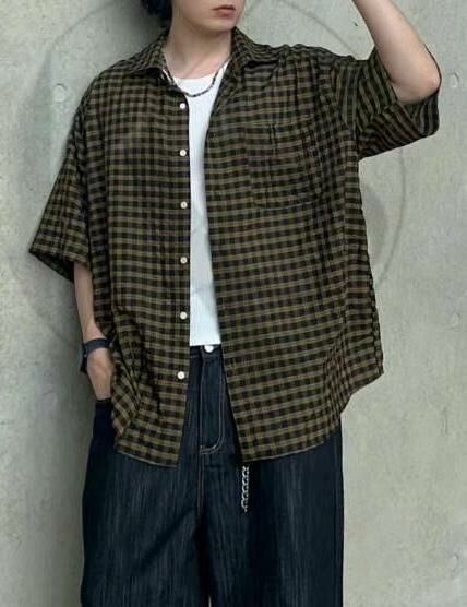 格仔短袖恤衫 Hestory-045S