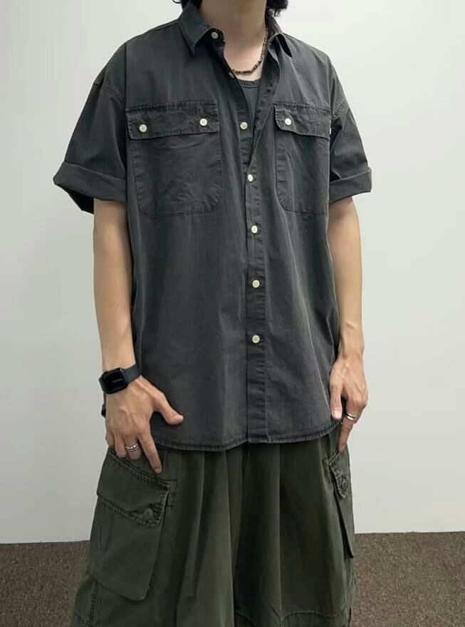 洗水淨色短袖恤衫 Hestory-047S