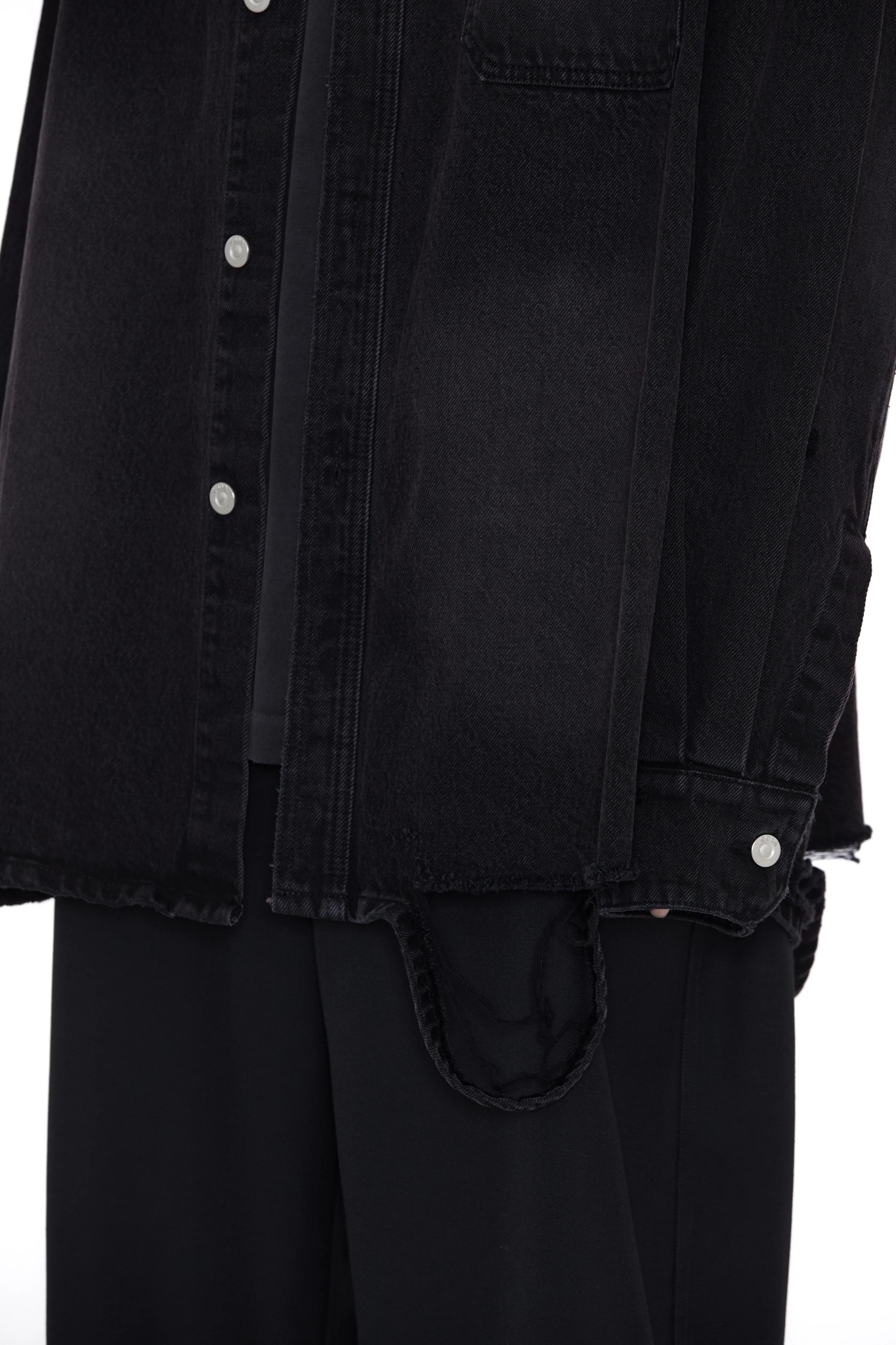 CODA - DESTROYED AGING OVERSIZED DENIM SHIRT / BLACK