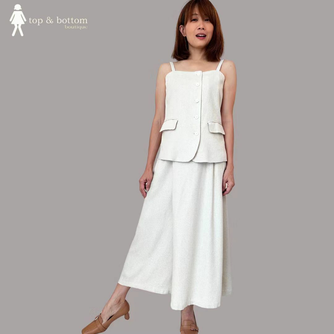SOFT LINEN STRAP BLOUSE & SKIRT SET SUIT (2PCS)