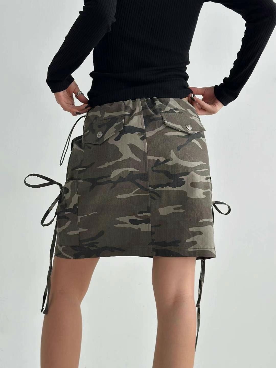 【現貨】正韓 綁帶迷彩迷你短裙