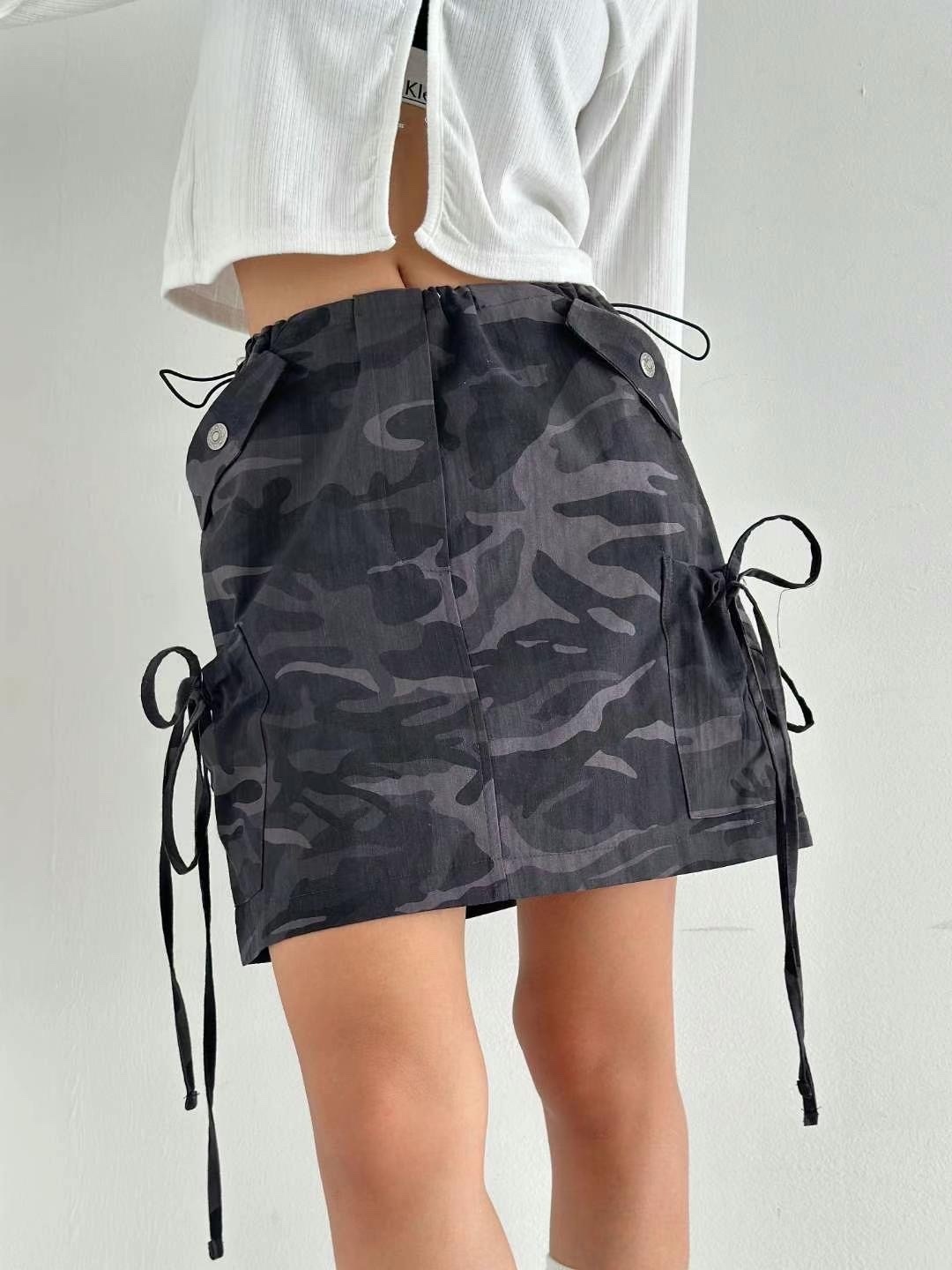 【現貨】正韓 綁帶迷彩迷你短裙