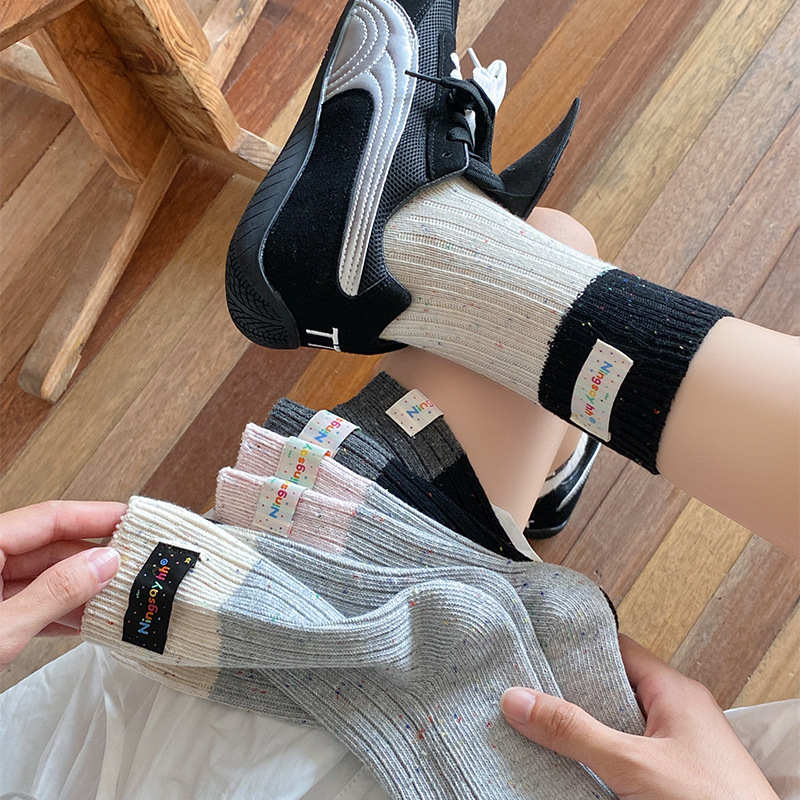 《4729》♾️初秋復古感日系甜美粗線拼色中筒襪