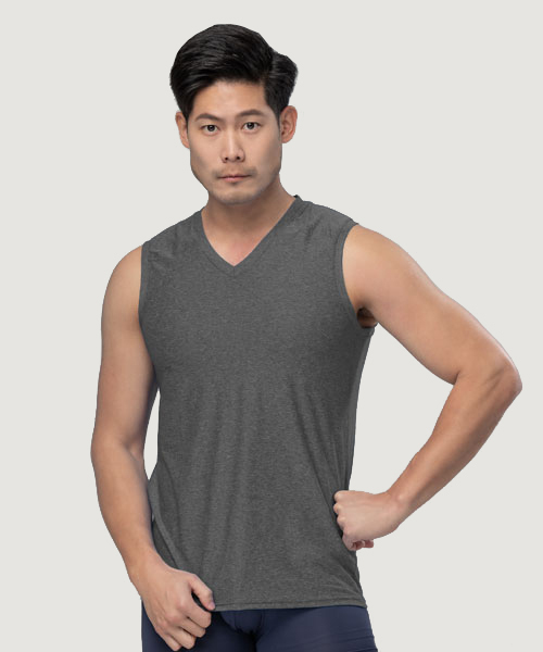 CLOUD-DRY雲紗 男V領寬肩背心 UE140418