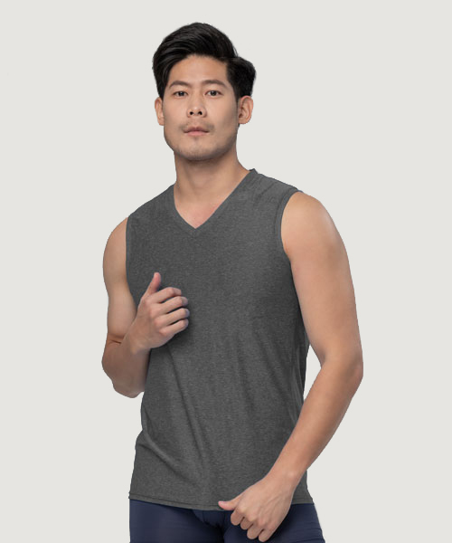 CLOUD-DRY雲紗 男V領寬肩背心 UE140418