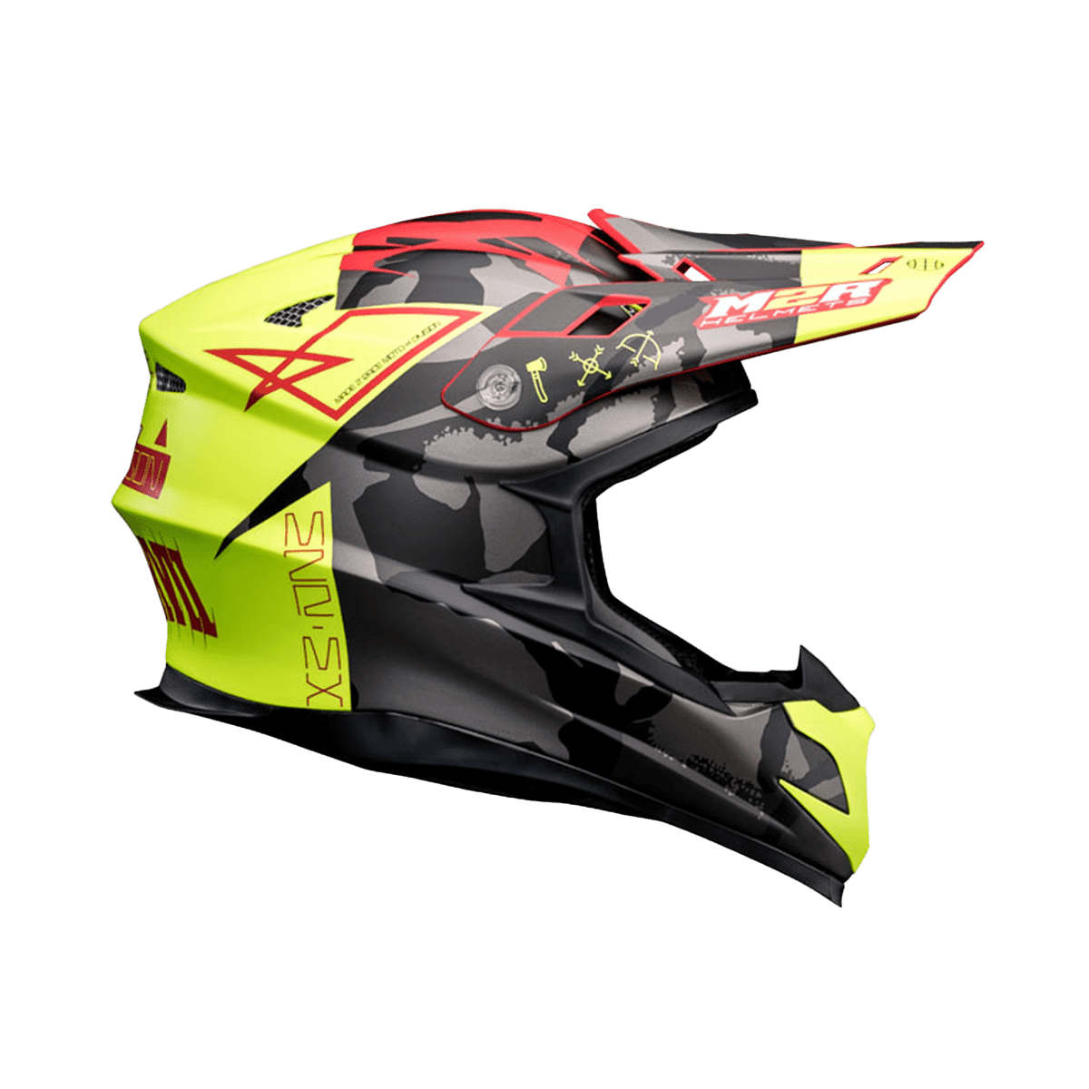 M2R X4.5 #12 消光黃紅 彩繪 全罩 賽事越野帽