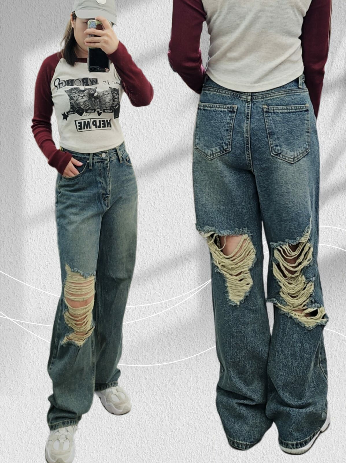 🇰🇷 前後都爛洗水牛仔褲 （此為清貨價貨品不設退換）(K9 F428)