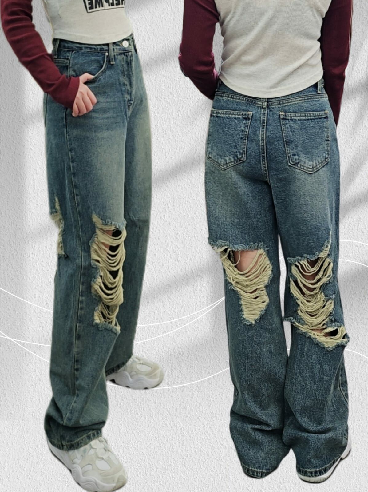 🇰🇷 前後都爛洗水牛仔褲 （此為清貨價貨品不設退換）(K9 F428)