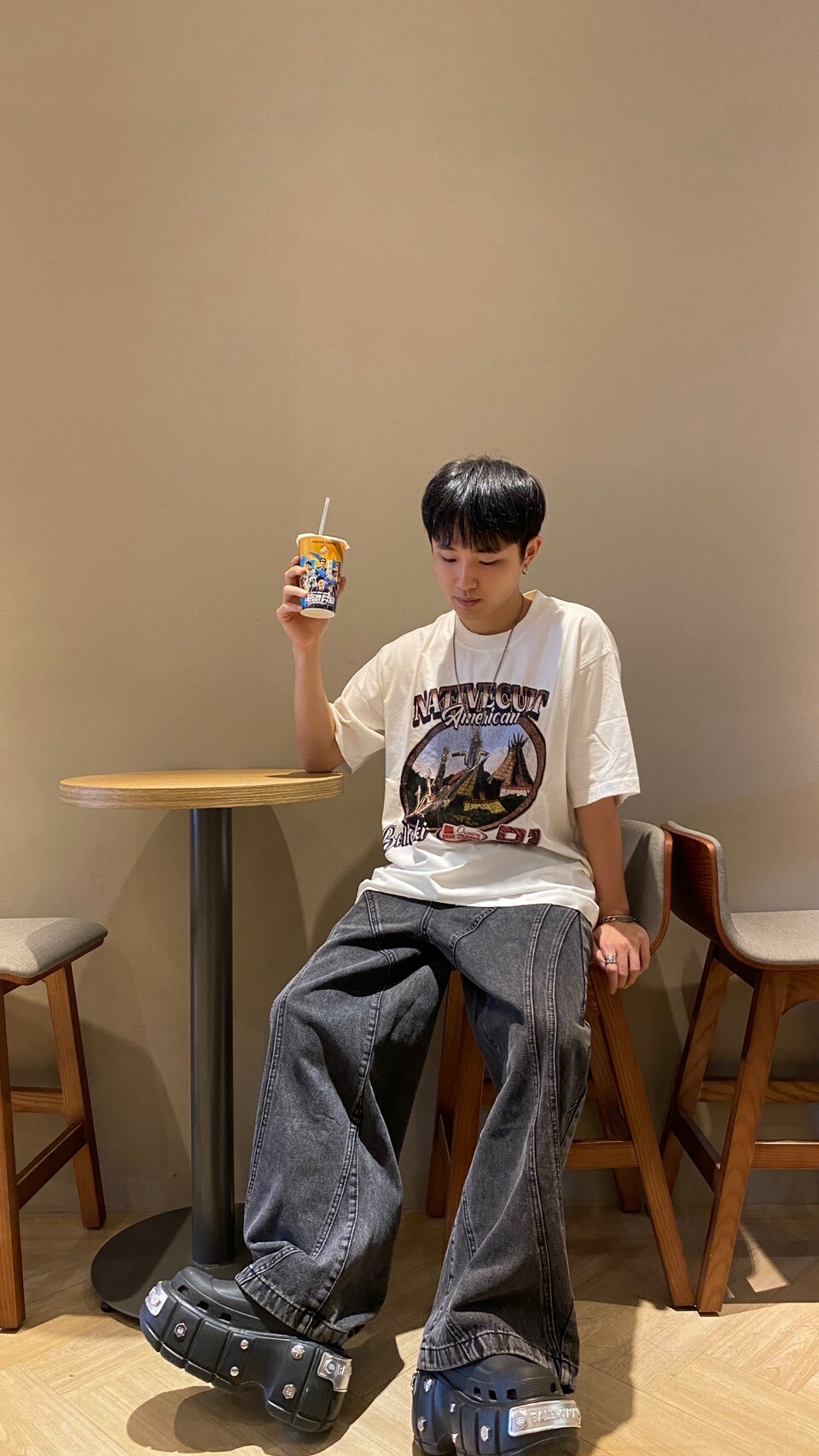 BLAMACAR 美式四分色印花水洗做舊短袖 #802