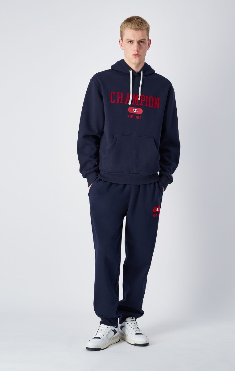 男款 -經典款 大學字體印花LOGO 連帽衛衣-深藍色（220430-BS501）