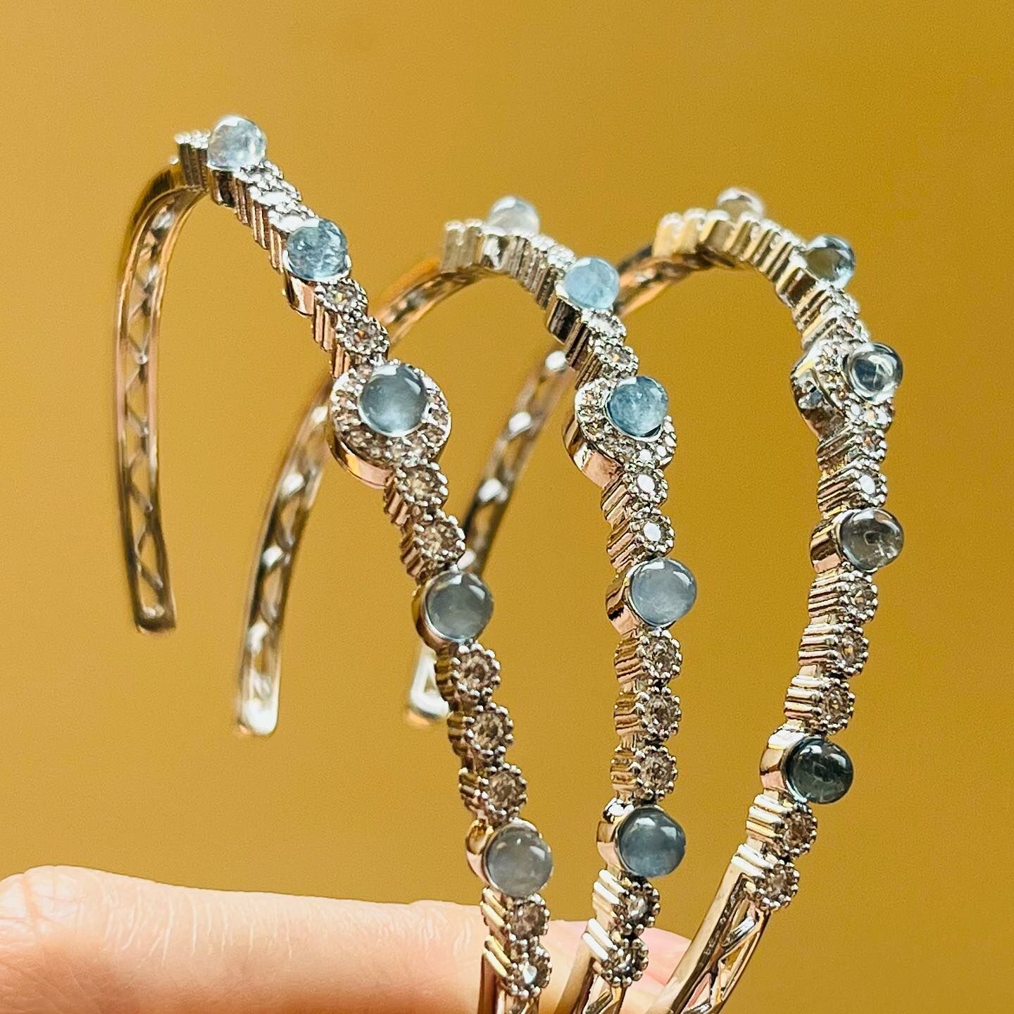 [原石] 海藍寶 金屬手鐲 水晶手鐲