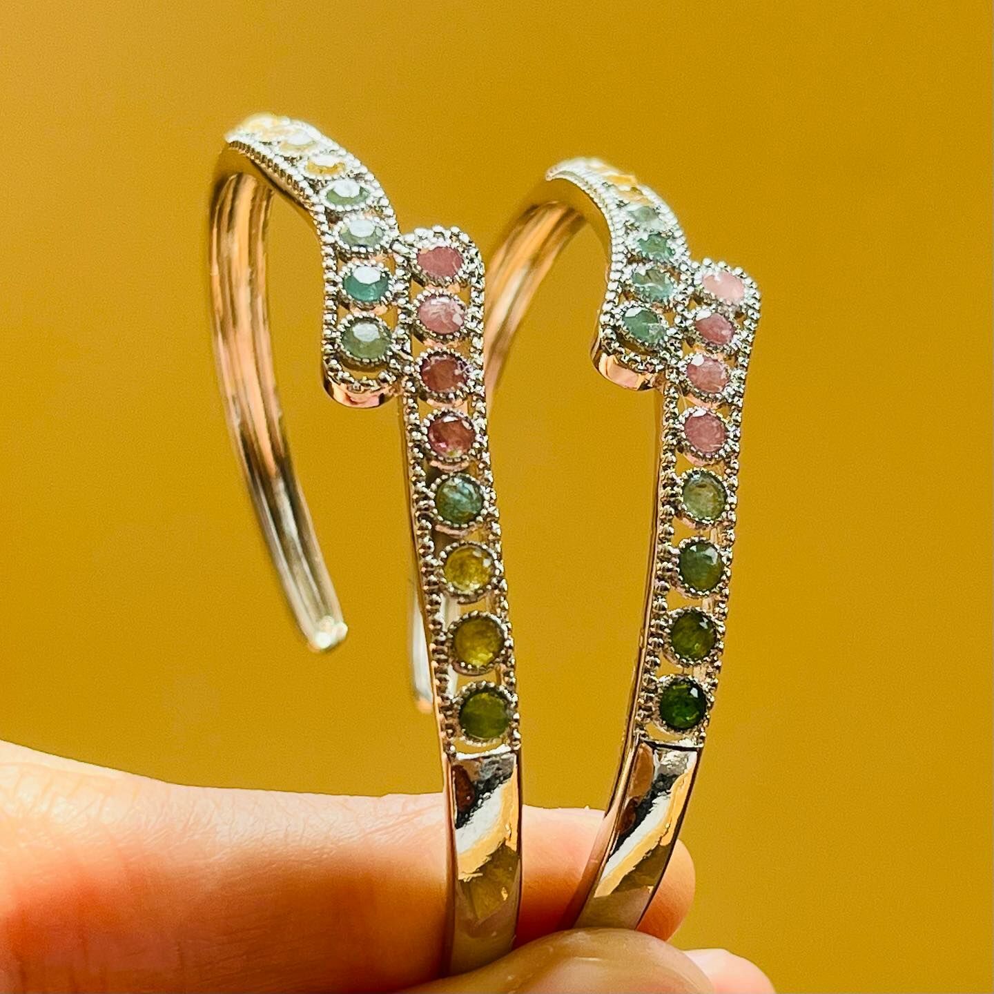 [原石] 西瓜碧璽 金屬手鐲 水晶手鐲