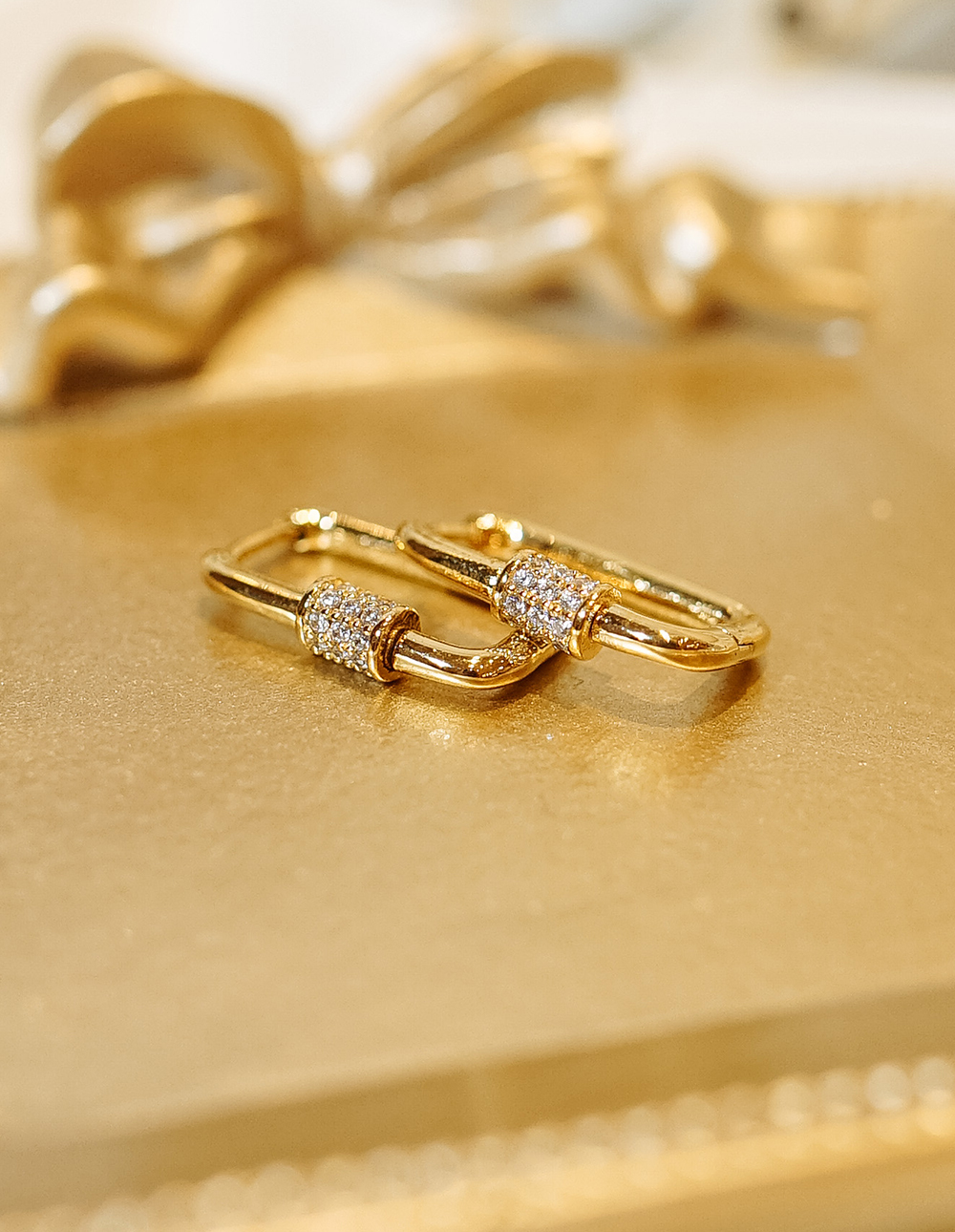 925 純銀方圈水鑽耳環