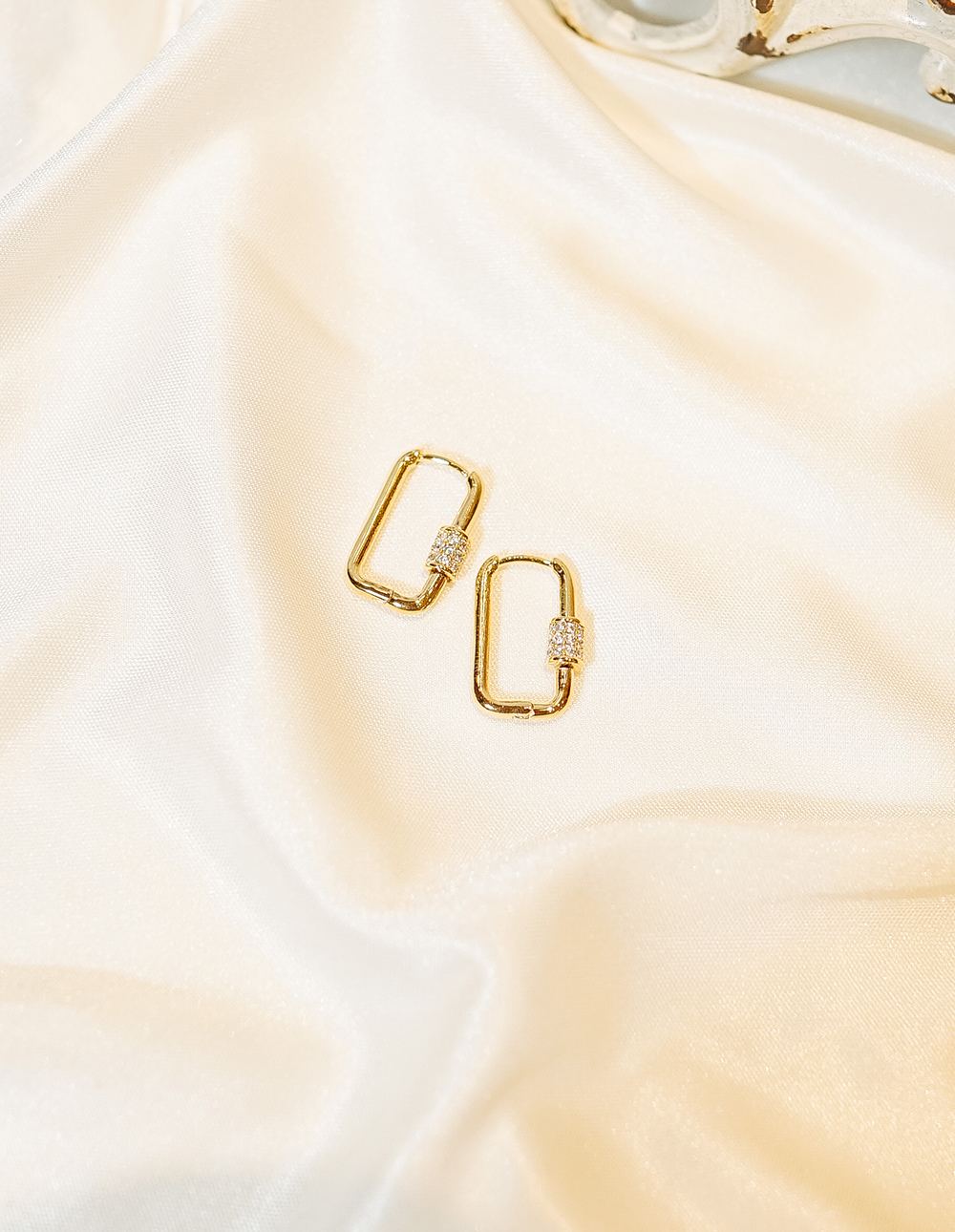 925 純銀方圈水鑽耳環