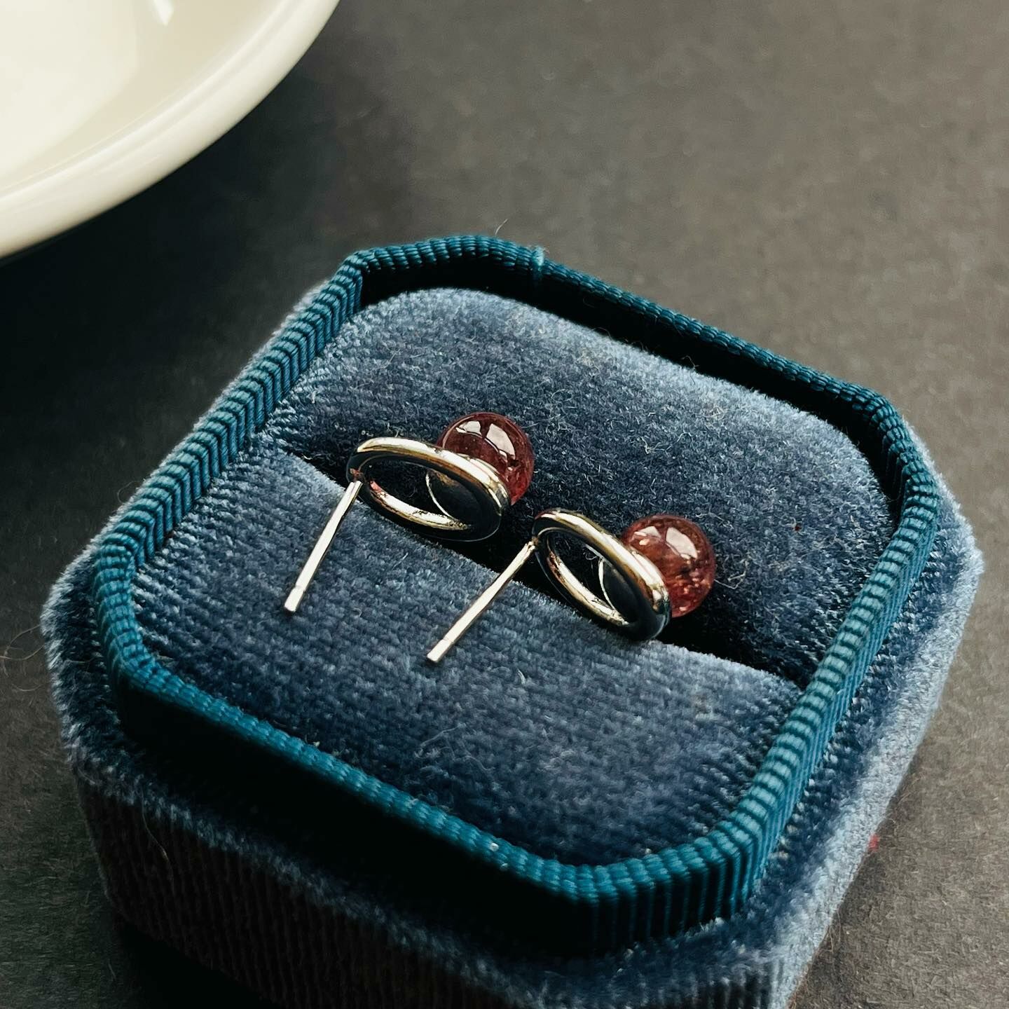 [原石] 草莓晶 925銀 水晶耳環