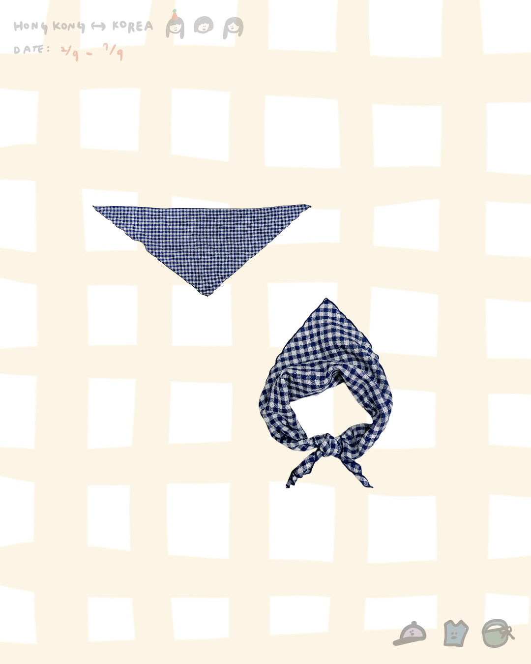 麻質格紋小領巾