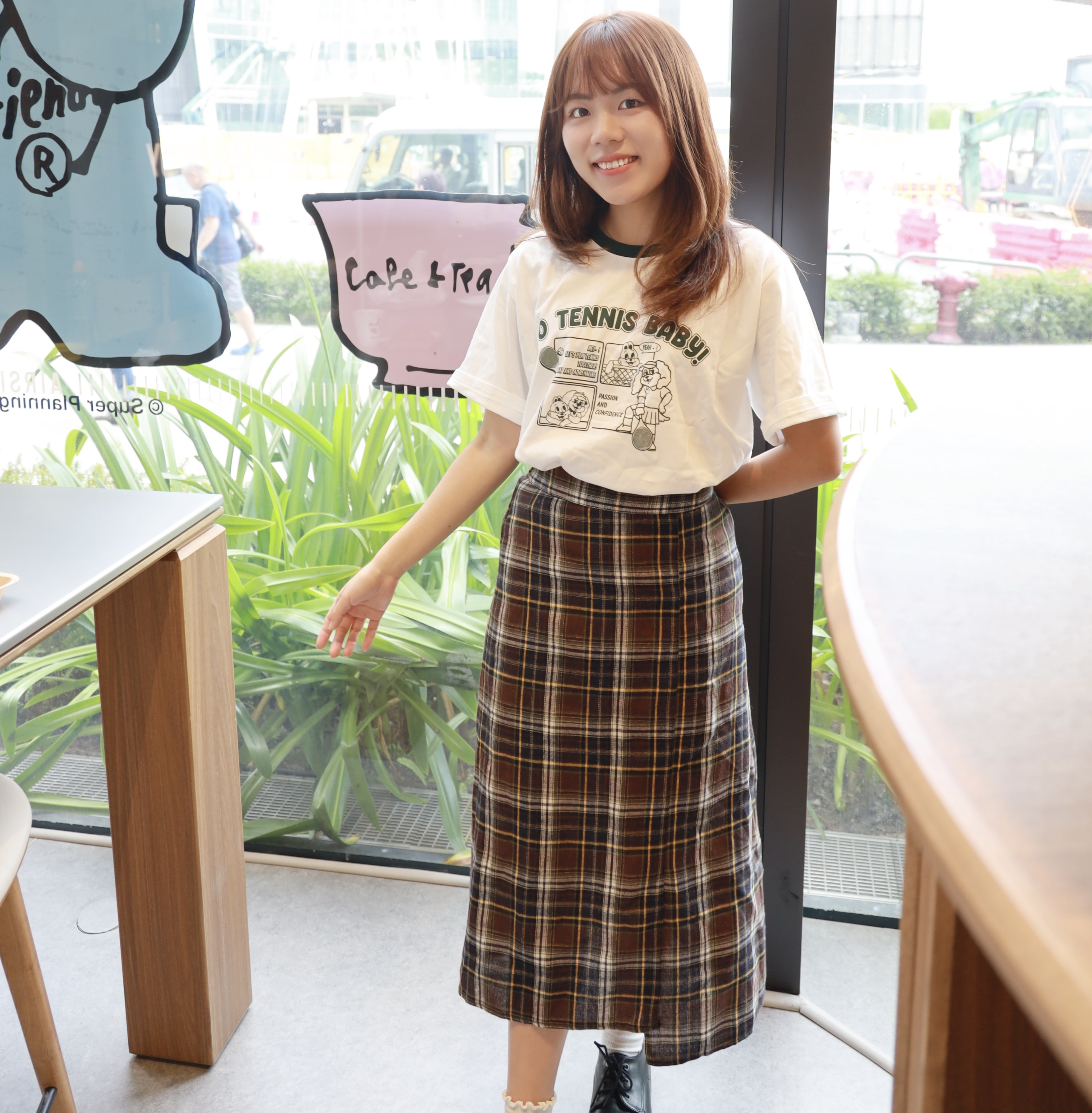 ||SKl242||   秋款啡格休閒直身長裙