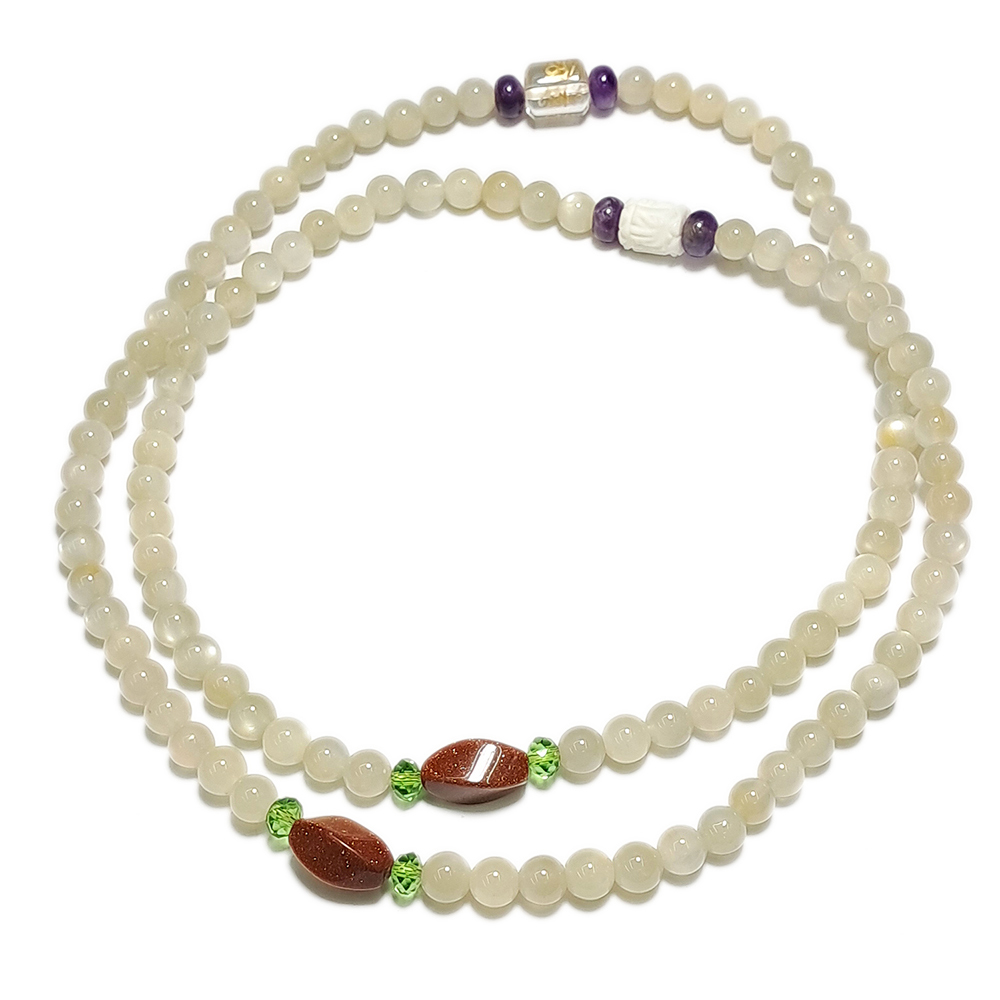 六字真言{水晶}&月光石108念珠8mm【十方】123253