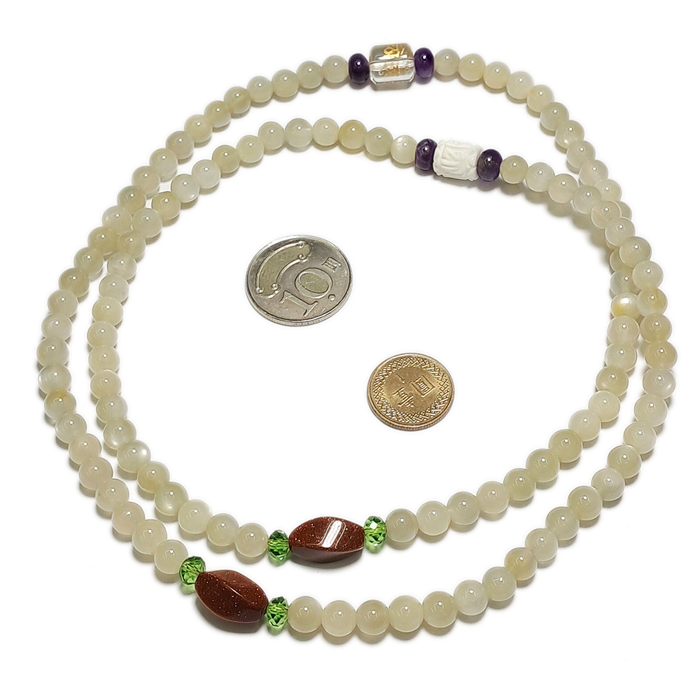 六字真言{水晶}&月光石108念珠8mm【十方】123253