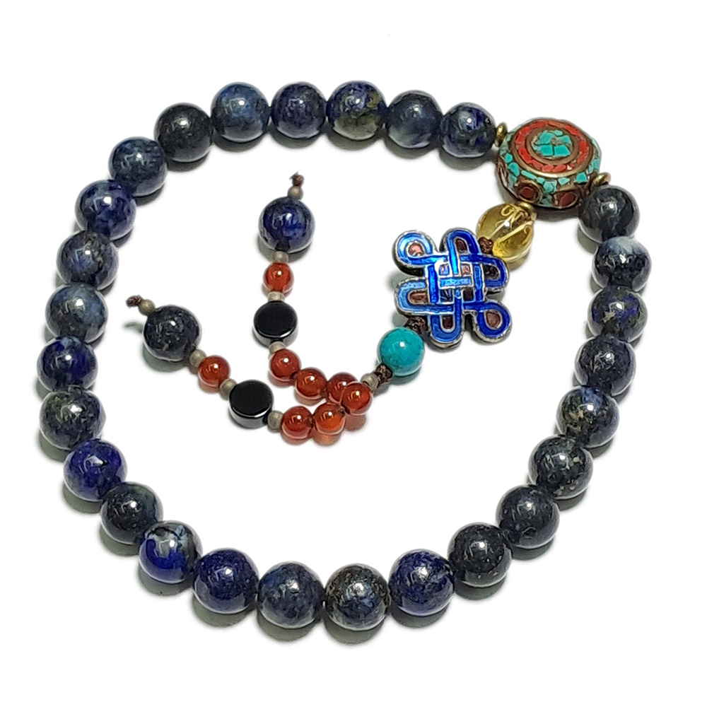 吉祥結{琺瑯}&青金石提珠7mm【十方】126853